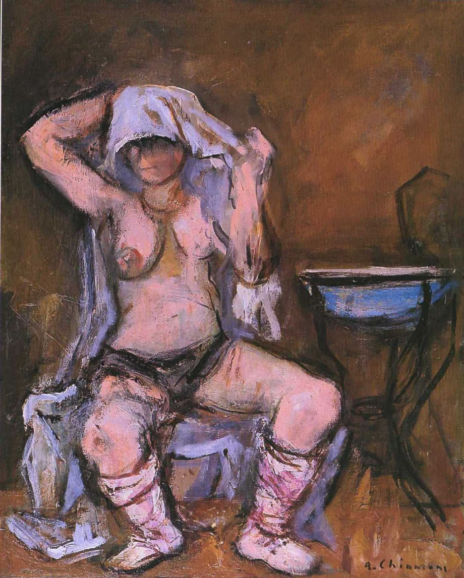 Dopo il bagno, anni ’80, olio, cm 50x40, esposta "omaggio a Chiancone", Bottega delle Arti, Mola di Bari